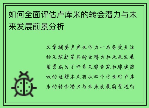 如何全面评估卢库米的转会潜力与未来发展前景分析
